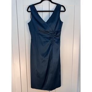 Donna Ricco Blue Sheath Dress Size 8 Ruched Waist Sleeveless Cocktail Career